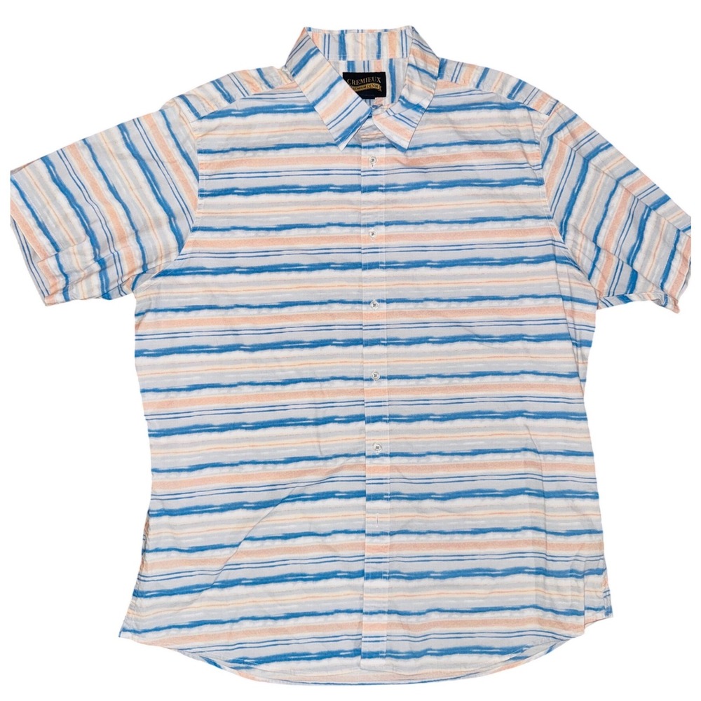 Cremieux Button Down Shirt Mens XL Blue Orange Excellent Watercolor‎ Stripe SS